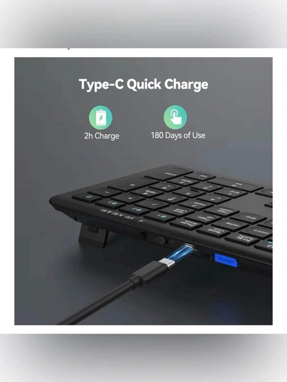 TECKNET Bluetooth Keyboard Rechargeable, 4-Device Free Switching (2.4G+BT)